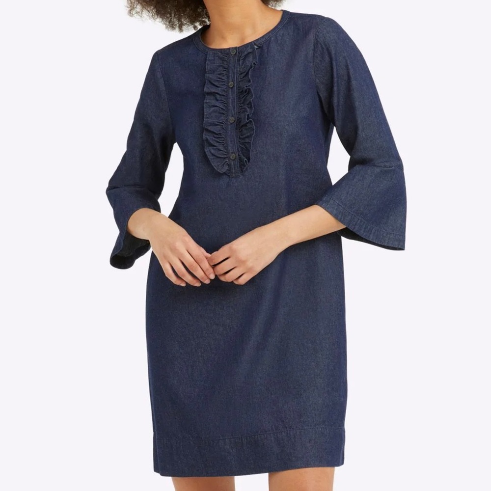 Chambray Ruffle Shift Dress